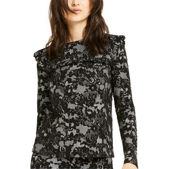 Michael Kors Tops - Textured Lace-print Ruffle Blouse